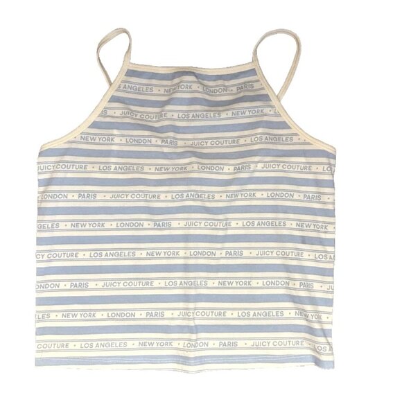 Juicy Couture Cities Tank top spaghetti strap vest blue and white Stripe L Large - Picture 1 of 4